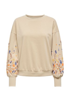 ONLY, ONLBROOKE L/S O-NECK FLOWER CS SWT - Sweatshirt - pale khaki