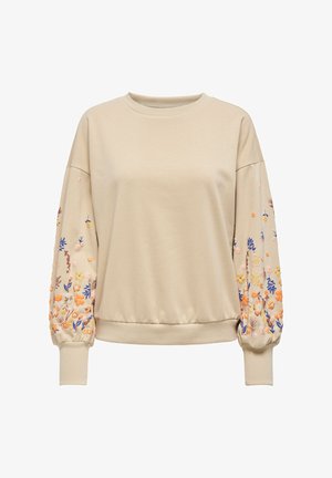 ONLY, ONLBROOKE L/S O-NECK FLOWER CS SWT - Sweatshirt - pale khaki