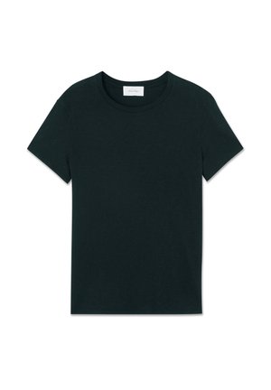 Camiseta de manga corta y cuello redondo en color verde oscuro. Fabricada con un tejido suave de textura lisa. Diseño simple, sin patrones ni adornos.