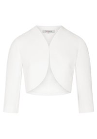 Vit kort ärmad bolerojacka med långa ärmar, rund öppen front och skräddarsydd passform.