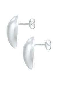Silberne Steckerohrringe mit einer glatten, abgerundeten Halbmondform. Aus poliertem Metall gefertigt und mit sicheren Pusback-Verschlüssen ausgestattet.