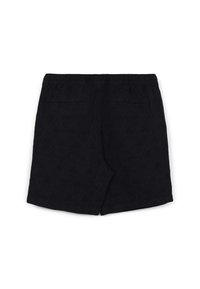 Shorts en tissu noir avec un motif en diamant texturé, taille élastique et deux poches arrière. Design simple et fonctionnel.