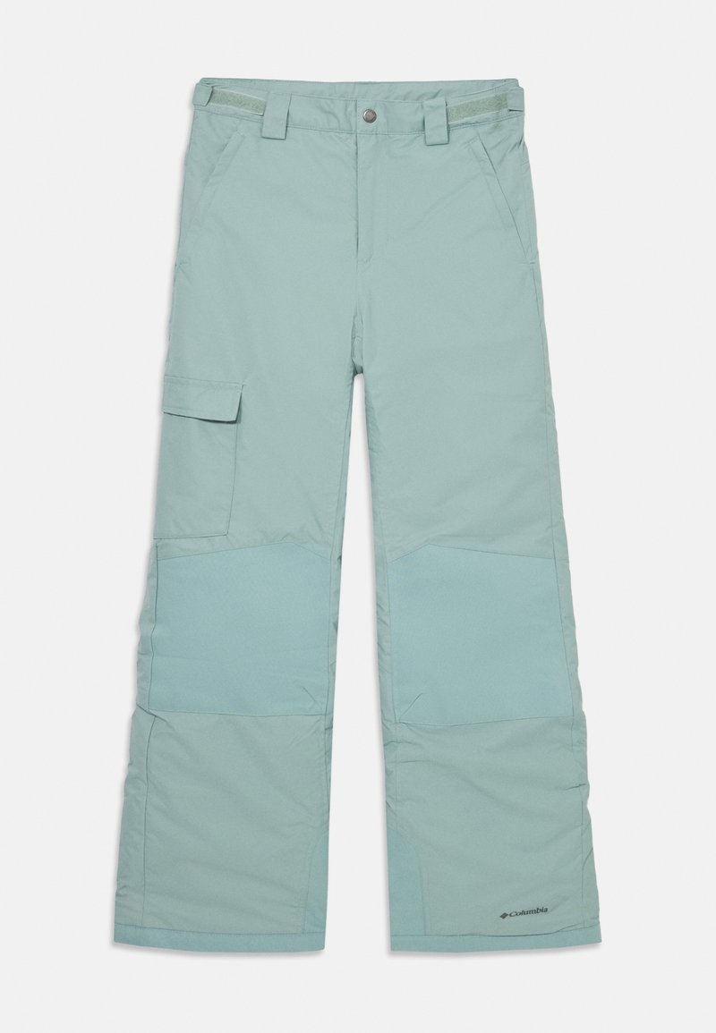 Šviesiai mėlyni slidinėjimo keliai, pagaminti iš vandeniui atsparios medžiagos su lygiu paviršiumi, turi krovinių kišenes ir sustiprintas kelių dalis, kad būtų užtikrintas ilgaamžiškumas.