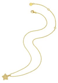 Zelta pārklāta kaklarota ar delikātu ķēdi un zvaigznes piekariņu, rotātu ar caurredzamiem kristāliem, ar astes skavām.