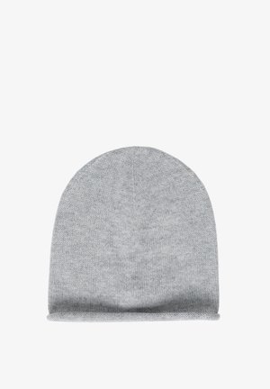 Hallide hallide müts, millel on ümar ülemine osa ja volditud äär. Tekstuur on sile ja ühtlane kudumismuster. Ei ole nähtavat brändingut ega aktsente.