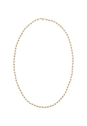 Goldkette mit abwechselnd glatten und facettierten runden Perlen, abgeschlossen mit einem sicheren Verschluss. Das Design ist einheitlich und glänzend.