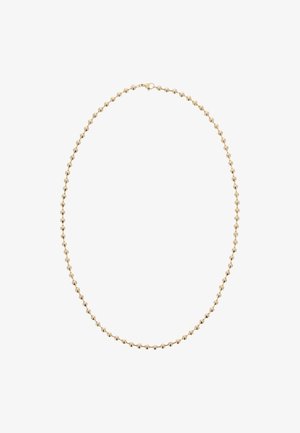 Goldkette mit abwechselnd glatten und facettierten runden Perlen, abgeschlossen mit einem sicheren Verschluss. Das Design ist einheitlich und glänzend.