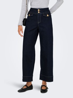 MIT WEITEM BEIN ONLEMILIA HOHE TAILLE KURZ GESCHNITTEN - Wide Leg - dark blue denim