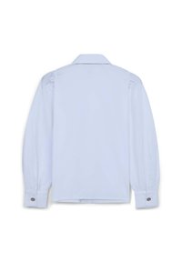 Light blue long-sleeve shirt with collar, buttoned cuffs, and slight puff detail at shoulder seams, shown from the back on a white background.
