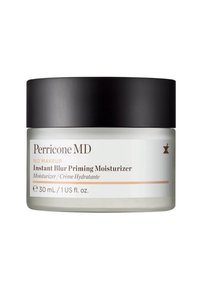 Perricone MD Instant Blur Priming Moisturizer in einem klaren Glasbehälter mit einem mattschwarzen Deckel, 30 ml, mit einem orangefarbenen Akzentstreifen.