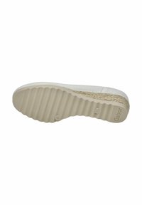 Espadrille blanca con un upper texturizado, borde de yute trenzado y suela de goma estriada. La suela presenta un sutil detalle de logotipo.