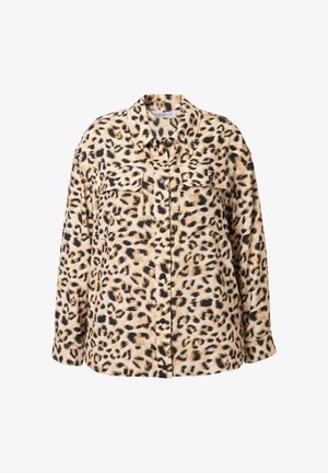 Leopardenmuster-Hemd mit Knöpfen aus weichem Stoff, zwei Brusttaschen, Kragen, langen Ärmeln und einer lockeren Passform.