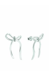 Silver bågformade örhängen med små diamanter på knuten, med stiftbakstycke.
