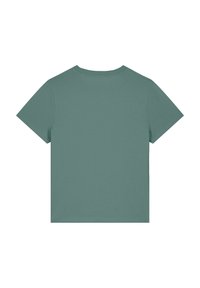 T-shirt à manches courtes, de couleur vert menthe, fabriqué en tissu doux. Design simple à col rond avec une coupe décontractée, sans motifs ni accents visibles.
