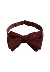 Bordeauxfarbige Fliege mit strukturierter Oberfläche und satiniertem, einfarbigem Band, das eine klassische Schmetterlingsform und eine verstellbare Länge aufweist.