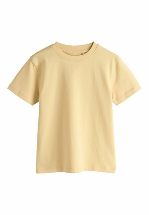 Short-sleeve t-shirt in a soft, light yellow fabric. Features a crew neckline, basic design, and smooth texture with no patterns or accents.
