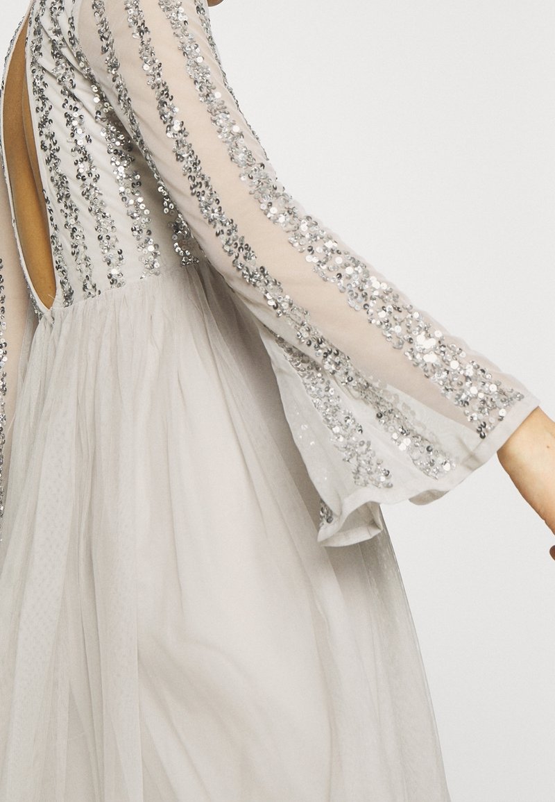 maya bridesmaid dresses grey Deluxe Maya Silver Sequin Dress Maya V Neck Maxi Tulle Sequin Dress, Grey/silver ATS25 A contrast chiffon moment Style:Brown Lining Tan Color HYACINTH HOUSE, Black Front