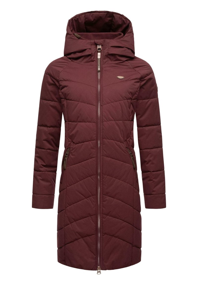 Bordo prešita dolga bunda s kapuco, sprednjim zadrgo in stranskimi žepi. Ima chevron šivane detajle in majhen logotip na prsih.
