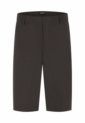 Donkerbruine knielange shorts met riemlussen, een frontrits en een label met de tekst "LADY DAY" aan de binnenkant van de tailleband.