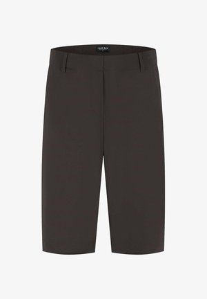 Donkerbruine knielange shorts met riemlussen, een frontrits en een label met de tekst "LADY DAY" aan de binnenkant van de tailleband.
