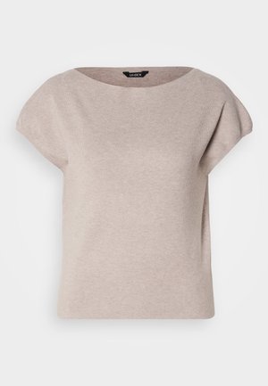 Beige kortärmad topp med vid sjömanshals. Mjuk, stickad kvalitet med en slät yta och en avslappnad passform, med sänkt axelsömmar.