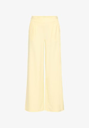 Hoch taillierte, weit geschnittene Hose aus weichem gelbem Stoff mit dezenten vorderen Falten und einem glatten Bund.
