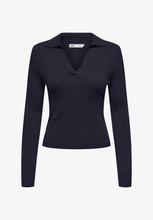 Tumes ribadega pikad varrukad, V-kaelusega ja kraega. Slim fit ja struktuurse kangaga, sobivad mansetid. Silt nähtav kaeluse sees.