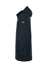 Giacca in soft-shell blu navy con cappuccio, dotata di una patch con il logo Schott, maniche lunghe e design a taglio dritto.