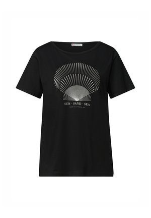 Street One, T-SHIRT WITH ROUND NECK AND FOIL DETAILS, czarny
