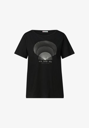 Street One, T-SHIRT WITH ROUND NECK AND FOIL DETAILS, czarny