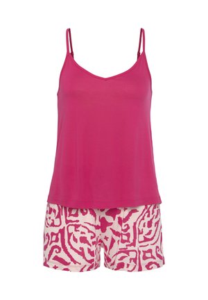 SHORTY SET - Nattplagg set - magenta ecru gemustert