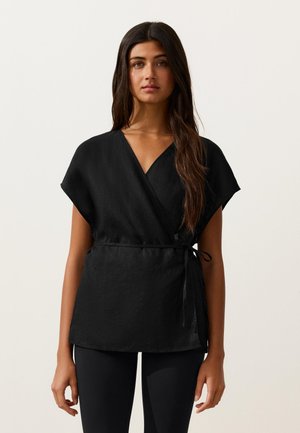 OYSHO, WRAP TIE SHIRT - Pusero - black