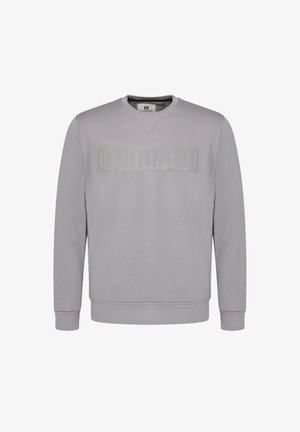 Sudadera gris, de mangas largas, con puños y dobladillo acanalados, presenta "GABBANO" en letras texturizadas en la parte frontal, diseño de cuello redondo.