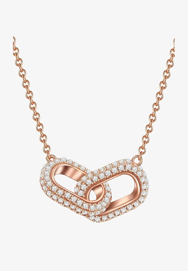 Roosakullane ahelkaelakee, millel on põimunud igaviku ripats, mis on kaunistatud väikeste, ümarate, selgete vääriskividega, mis on ääristel.