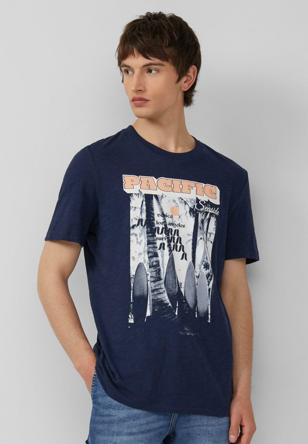 MIT FRONT UND FLAMM STRUKTUR - T-Shirt print - tiefblau