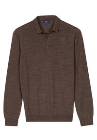 Bruine longsleeve polo met een zachte stof, voorzien van een kraag, een drie-knopen placket en geribde manchetten voor een aansluitende look.