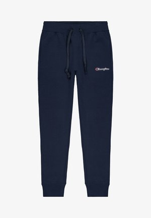 Marineblauwe joggingbroek van zachte stof, met een elastische tailleband met trekkoord en geribbelde boorden. Logo op de linker bovenbeen.