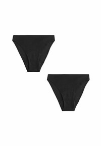 Czarne majtki bikini z delikatnym wzorem w panterkę, z niskim stanem i umiarkowanym zakryciem po bokach.
