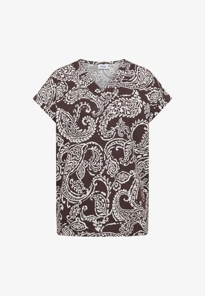 Cecil, T-SHIRT WITH V-NECK AND PRINT, ciemnobrązowy