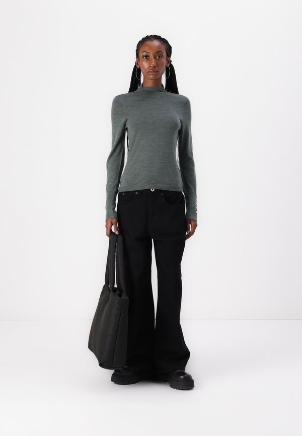 Merino Wool Button Sleeve Mockneck Top - Jumper - pesto3