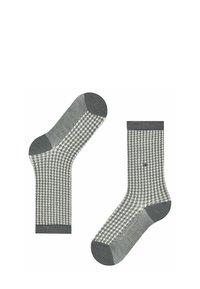 Calze grigie e bianche con motivo a scacchi houndstooth, bordino a costine e tallone imbottito, realizzate in un morbido tessuto misto.