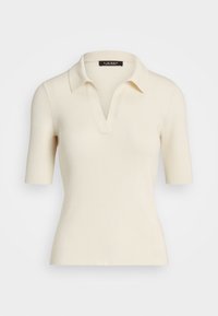 RIB KNIT COTTON BLEND POLO JUMPER - Poloshirt - mascarpone cream