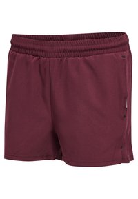 Bordeauxrode shorts van een soepele, lichte stof met een elastische tailleband en zijzakken. Kenmerkt zich door minimale stiksels.