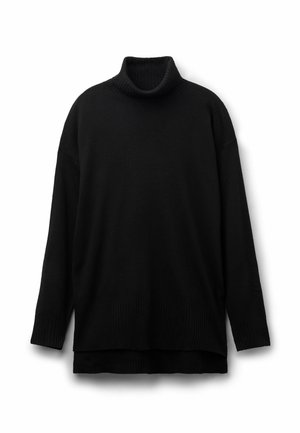 Zwarte coltrui van zacht breimateriaal, met een relaxed fit, geribbelde kraag en lange mouwen met geribbelde manchetten.