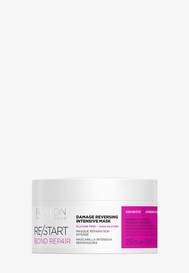Revlon Professional Restart Bond Repair Damage Reversing Intensive Maske i en hvid beholder med en pink accentetiket, størrelse 250 ml.
