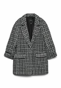 Blazer oversize a quadri in bianco e nero con rever a incavo, due tasche frontali e interno non foderato. Tessuto strutturato.