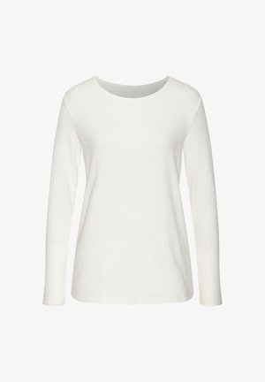 Witte langemouwen top met een ronde halslijn en textuur met ribbelstof, voorzien van een relaxte pasvorm en rekbaar materiaal.
