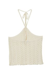 Top in maglia crema con orlo a scallop, spalline regolabili e un motivo testurizzato con dettagli openwork.