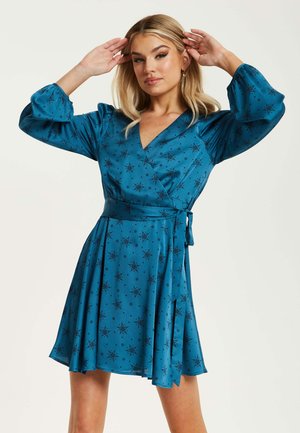STAR AND PRINT MINI WRAP WITH LO - Day dress - blue