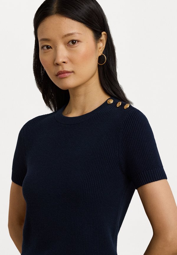 BUTTON TRIM COTTON SHORT SLEEVE SWEATER - Basic T-shirt3